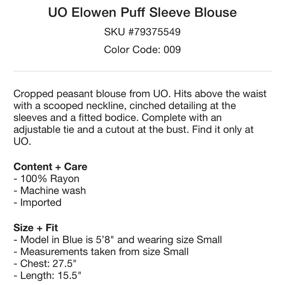 uo elowen puff sleeve blouse - Picture 7 of 7